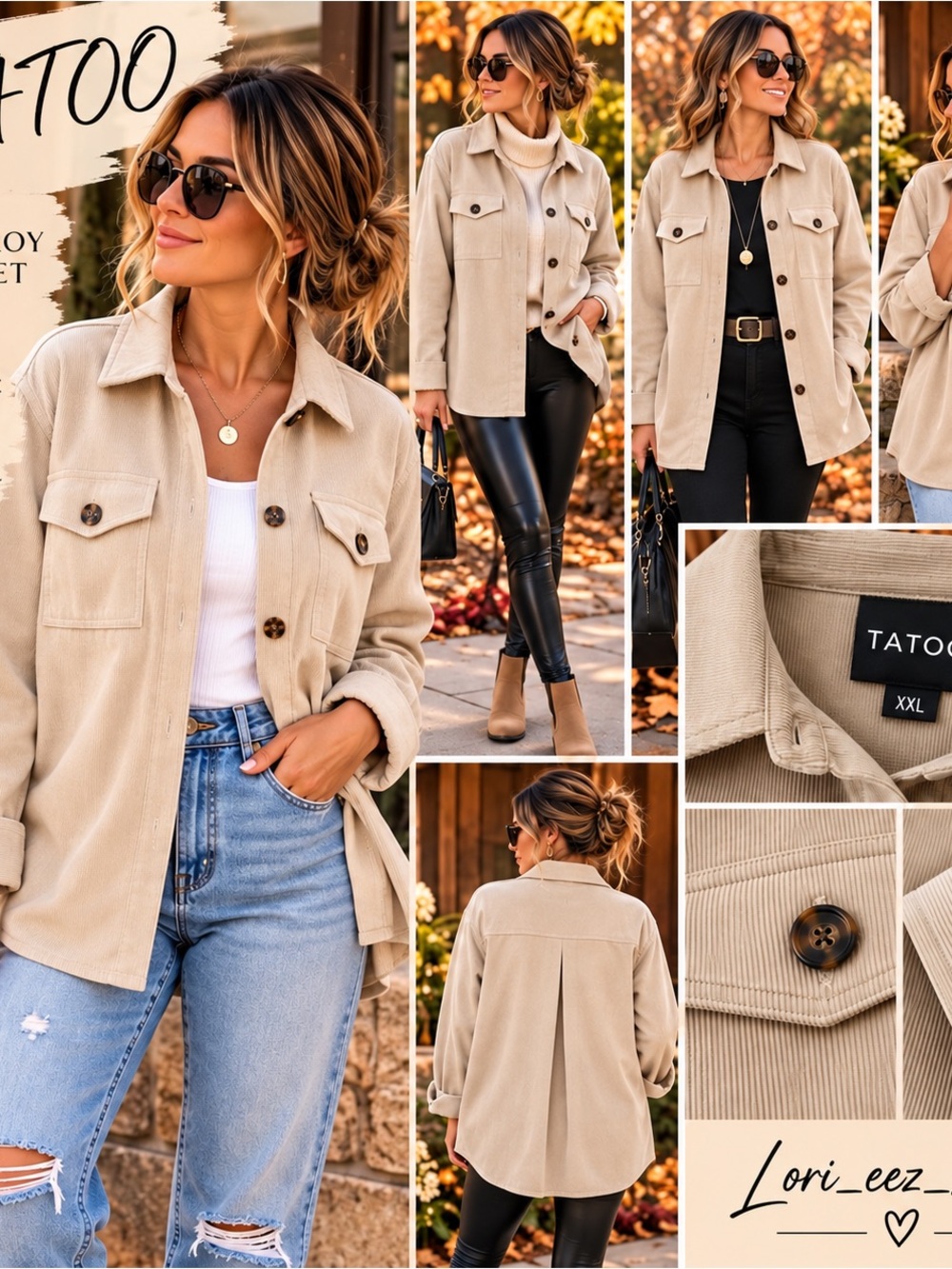 Women's Beige Corduroy Button-Up Jacket